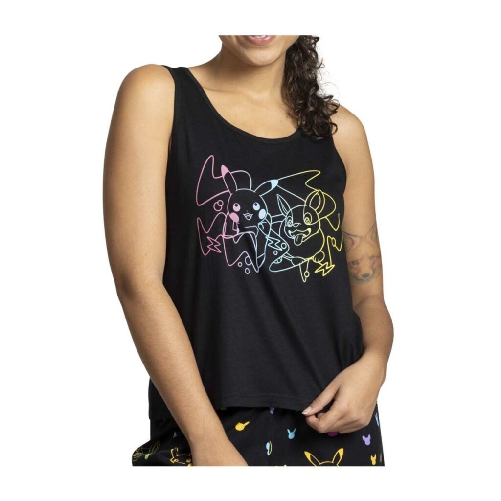 1b3f1a47-24eb-57ce-b941-4b09931b2fcd-1024x1024-1.jpg Pikachu & Yamper Electric Pals Black Relaxed Fit Scoop Neck Tank Top – Women - Image 1