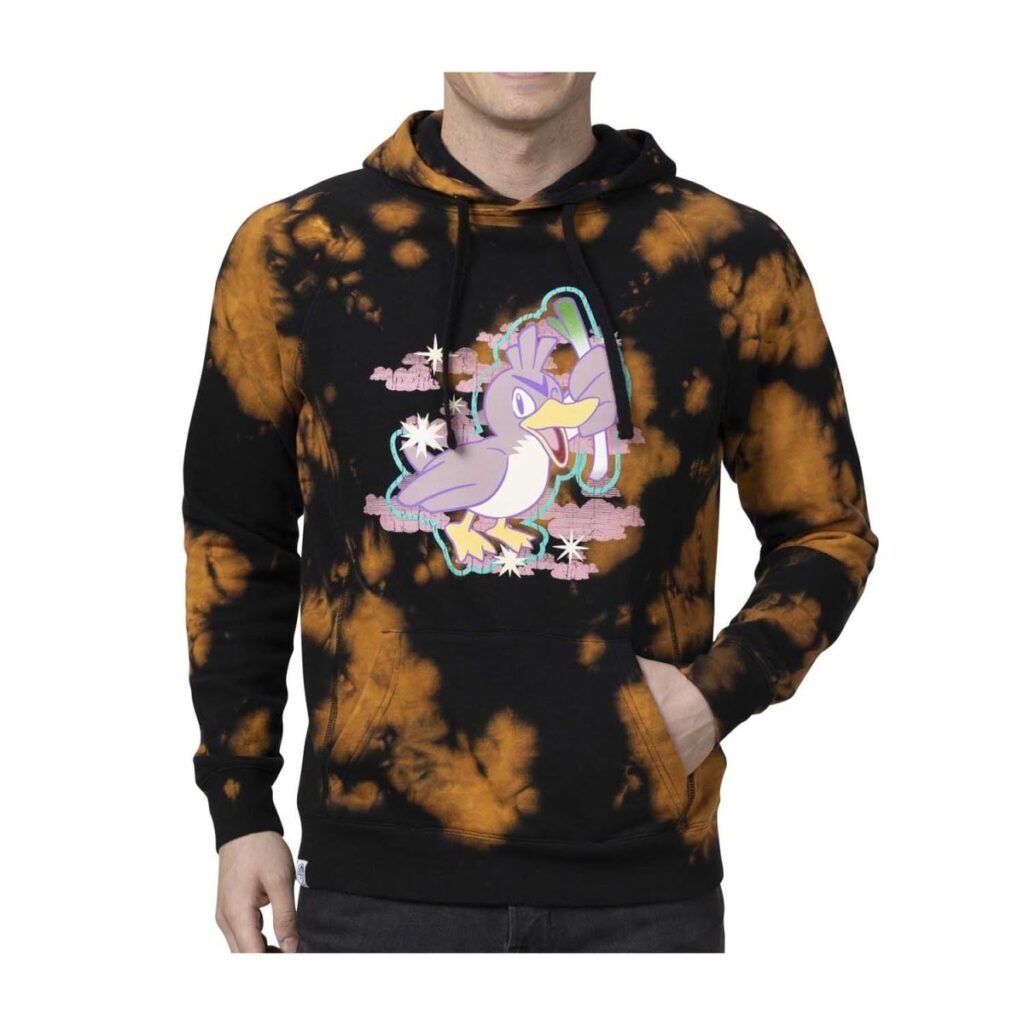 3dda977d-ca46-5662-9e37-c861fe4c431a-1024x1024-1.jpg Farfetch’d Pokémon Take Flight Brown & Tan Tie-Dye Pullover Hoodie – Adult - Image 1