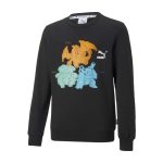 PUMA × Pokémon: Venusaur, Charizard & Blastoise Puma Black French Terry Relaxed Crew Neck Sweatshirt – Youth