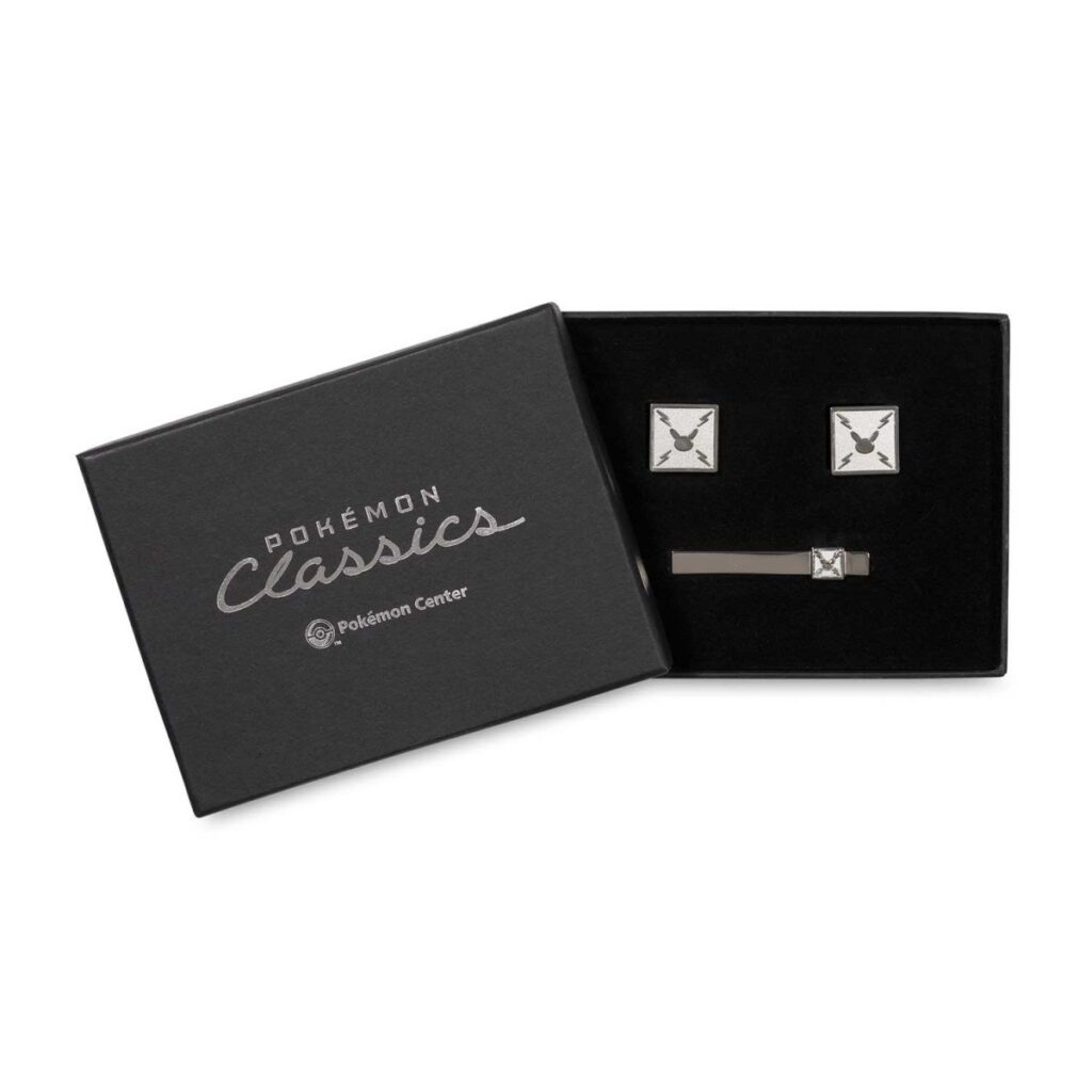 b3947ade-fc5c-56ea-95ca-2992ae705bae-1024x1024-1.jpg Pikachu Classics Silhouette Solid Cuff Links & Tie Bar Set - Image 1