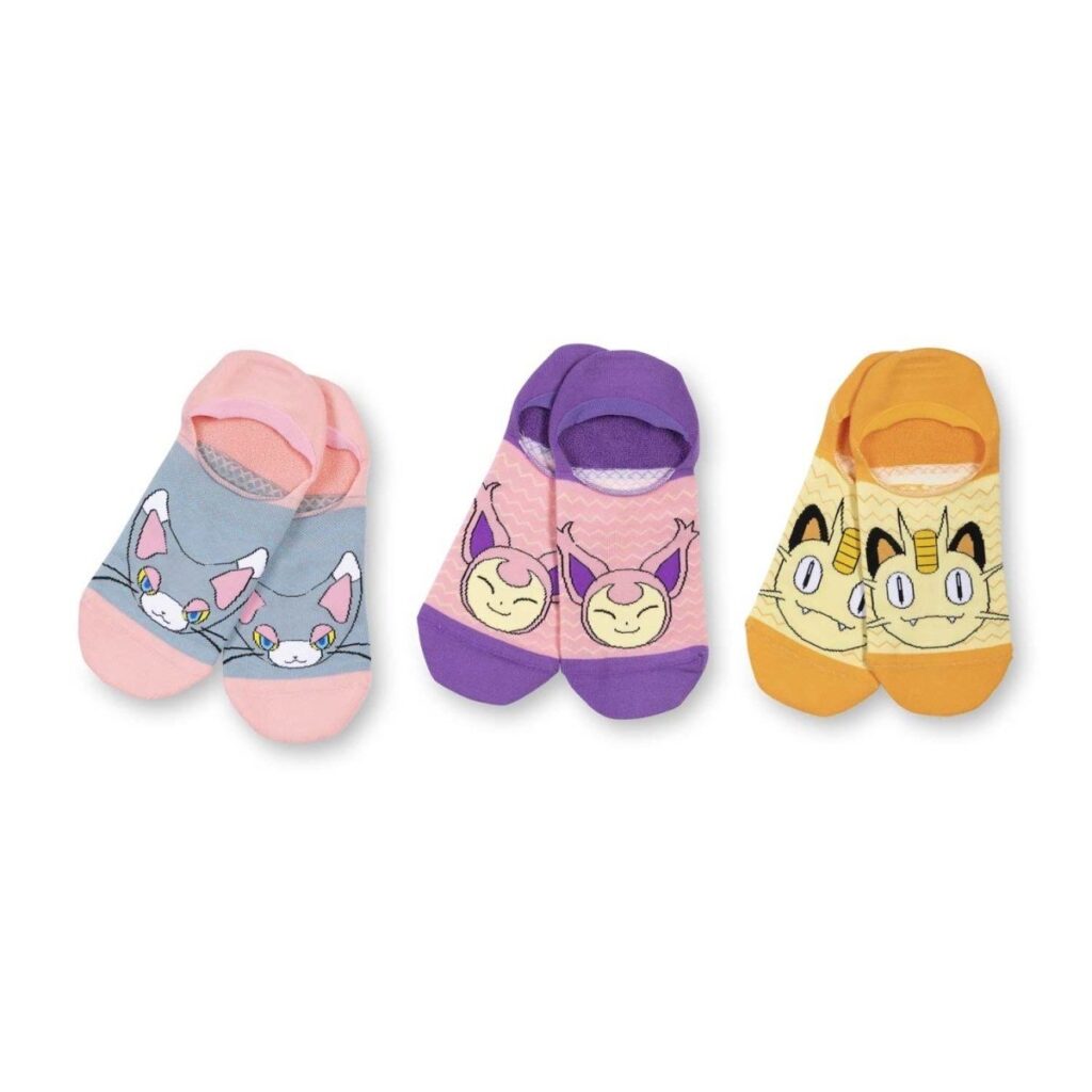 b642d2d7-5a01-5e8c-830d-b99cd2676a39-1024x1024-1.jpg Meowth, Skitty & Glameow No-Show Socks (3 Pairs) (One Size-Adult) - Image 1