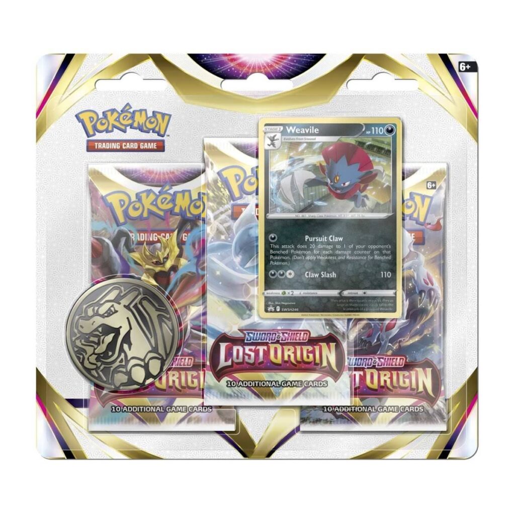 cf17610c-c67b-5db8-a222-6f244ff14eea-1024x1024-1.jpg Pokémon TCG: Sword & Shield-Lost Origin 3 Booster Packs, Coin & Weavile Promo Card - Image 1