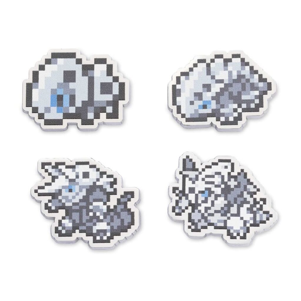 cf816cf4-92b9-50cc-a3de-c207db85e5d8-1024x1024-1.jpg Aron, Lairon, Aggron & Mega Aggron Pokémon Pixel Pins (4-Pack) - Image 1