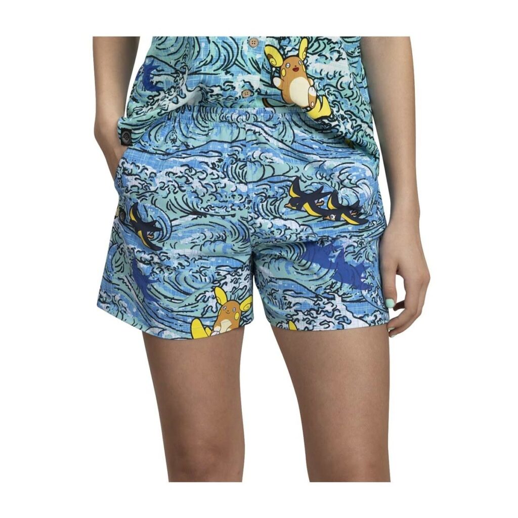 fbd44da0-752b-5a20-8ddf-e2f4df7c18a6-1024x1024-1.jpg Pokémon Tropical Whitecap Cruising Shorts – Women - Image 1